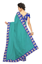 Chanderi Cotton Kalamkari  Bordered Rama Saree With Kalamkari Blouse