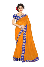 Chanderi Cotton Kalamkari  Bordered Masturd Saree With Kalamkari Blouse