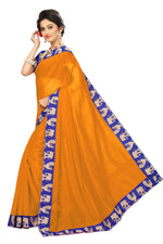 Chanderi Cotton Kalamkari  Bordered Masturd Saree With Kalamkari Blouse