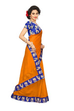 Chanderi Cotton Kalamkari  Bordered Masturd Saree With Kalamkari Blouse