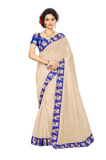 Chanderi Cotton Kalamkari  Bordered Cream Saree With Kalamkari Blouse