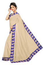 Chanderi Cotton Kalamkari  Bordered Cream Saree With Kalamkari Blouse