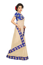 Chanderi Cotton Kalamkari  Bordered Cream Saree With Kalamkari Blouse