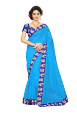 Chanderi Cotton Kalamkari  Bordered Sky Blue Saree With Kalamkari Blouse