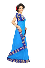 Chanderi Cotton Kalamkari  Bordered Sky Blue Saree With Kalamkari Blouse