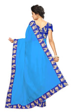 Chanderi Cotton Kalamkari  Bordered Sky Blue Saree With Kalamkari Blouse