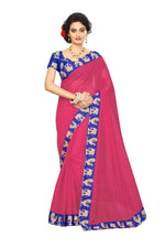Chanderi Cotton Kalamkari  Bordered Pink  Saree With Kalamkari Blouse