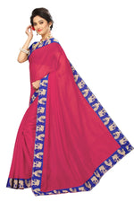 Chanderi Cotton Kalamkari  Bordered Pink  Saree With Kalamkari Blouse