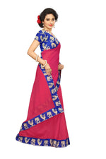 Chanderi Cotton Kalamkari  Bordered Pink  Saree With Kalamkari Blouse