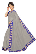 Chanderi Cotton Kalamkari  Bordered Grey Saree With Kalamkari Blouse