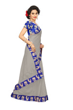 Chanderi Cotton Kalamkari  Bordered Grey Saree With Kalamkari Blouse