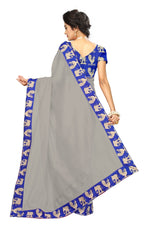 Chanderi Cotton Kalamkari  Bordered Grey Saree With Kalamkari Blouse