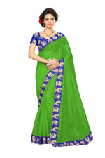 Chanderi Cotton Kalamkari  Bordered Green Saree With Kalamkari Blouse