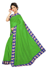 Chanderi Cotton Kalamkari  Bordered Green Saree With Kalamkari Blouse