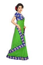 Chanderi Cotton Kalamkari  Bordered Green Saree With Kalamkari Blouse