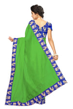 Chanderi Cotton Kalamkari  Bordered Green Saree With Kalamkari Blouse
