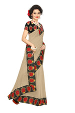 Chanderi Cotton Kalamkari  Bordered Cream Saree With Kalamkari Blouse