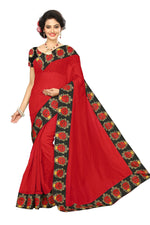 Chanderi Cotton Kalamkari  Bordered RED Saree With Kalamkari Blouse