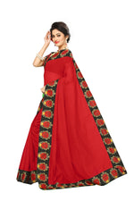 Chanderi Cotton Kalamkari  Bordered RED Saree With Kalamkari Blouse
