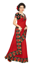 Chanderi Cotton Kalamkari  Bordered RED Saree With Kalamkari Blouse