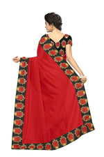 Chanderi Cotton Kalamkari  Bordered RED Saree With Kalamkari Blouse