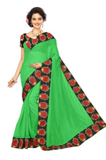 Chanderi Cotton Kalamkari  Bordered Green Saree With Kalamkari Blouse