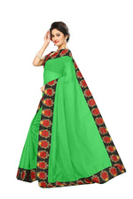 Chanderi Cotton Kalamkari  Bordered Green Saree With Kalamkari Blouse