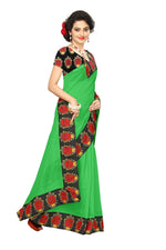 Chanderi Cotton Kalamkari  Bordered Green Saree With Kalamkari Blouse