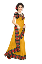 Chanderi Cotton Kalamkari  Bordered Yellow Saree With Kalamkari Blouse
