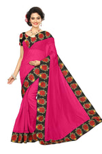 Chanderi Cotton Kalamkari  Bordered Pink Saree With Kalamkari Blouse