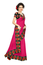 Chanderi Cotton Kalamkari  Bordered Pink Saree With Kalamkari Blouse