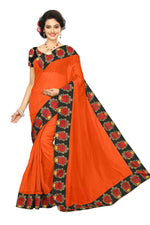Chanderi Cotton Kalamkari  Bordered Orange Saree With Kalamkari Blouse