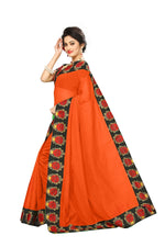 Chanderi Cotton Kalamkari  Bordered Orange Saree With Kalamkari Blouse