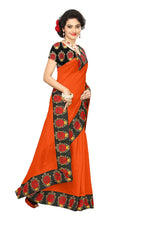 Chanderi Cotton Kalamkari  Bordered Orange Saree With Kalamkari Blouse
