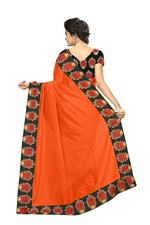Chanderi Cotton Kalamkari  Bordered Orange Saree With Kalamkari Blouse