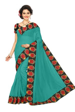 Chanderi Cotton Kalamkari  Bordered Rama Saree With Kalamkari Blouse