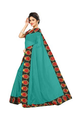 Chanderi Cotton Kalamkari  Bordered Rama Saree With Kalamkari Blouse