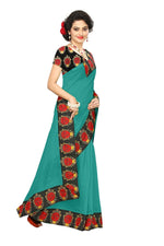 Chanderi Cotton Kalamkari  Bordered Rama Saree With Kalamkari Blouse