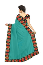 Chanderi Cotton Kalamkari  Bordered Rama Saree With Kalamkari Blouse