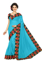 Chanderi Cotton Kalamkari  Bordered Sky Blue Saree With Kalamkari Blouse
