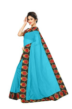Chanderi Cotton Kalamkari  Bordered Sky Blue Saree With Kalamkari Blouse
