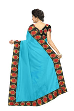 Chanderi Cotton Kalamkari  Bordered Sky Blue Saree With Kalamkari Blouse