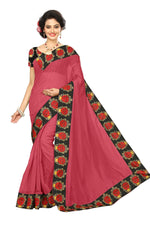 Chanderi Cotton Kalamkari  Bordered Pink Saree With Kalamkari Blouse