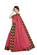 Chanderi Cotton Kalamkari  Bordered Pink Saree With Kalamkari Blouse