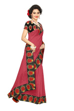 Chanderi Cotton Kalamkari  Bordered Pink Saree With Kalamkari Blouse
