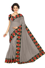 Chanderi Cotton Kalamkari  Bordered  Grey Saree With Kalamkari Blouse