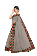 Chanderi Cotton Kalamkari  Bordered  Grey Saree With Kalamkari Blouse