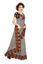 Chanderi Cotton Kalamkari  Bordered  Grey Saree With Kalamkari Blouse
