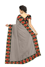 Chanderi Cotton Kalamkari  Bordered  Grey Saree With Kalamkari Blouse