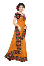 Chanderi Cotton Kalamkari  Bordered  Masturd  Saree With Kalamkari Blouse